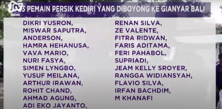 Daftar 23 Pemain Persik Kediri Yang Berangkat Ke Gianyar Bali