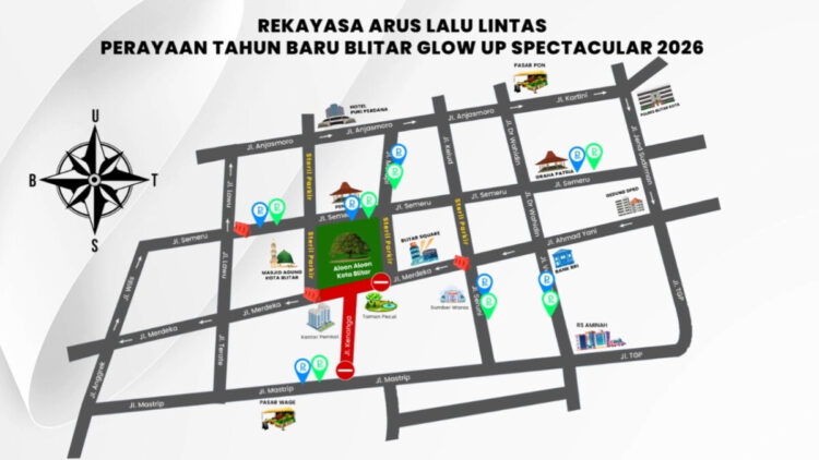 Satlantas Polres Blitar Kota Sterilkan Alun-Alun Jelang Malam Puncak Tahun Baru 2026